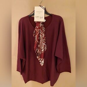 Cynthia Rowley Maroon Sweater and Coordinating Scarf